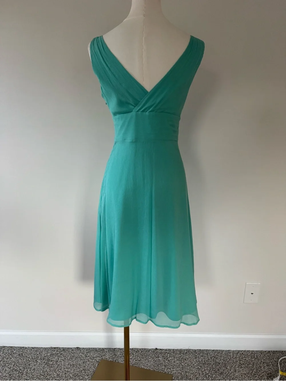 J.Crew Sophia Silk Chiffon Turquoise Aqua V-Neck Midi Dress Size 2
